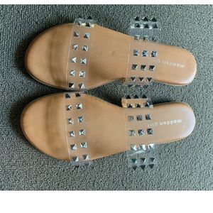 Madden girl sandals, size 8, NWOT. Studded, clear straps.